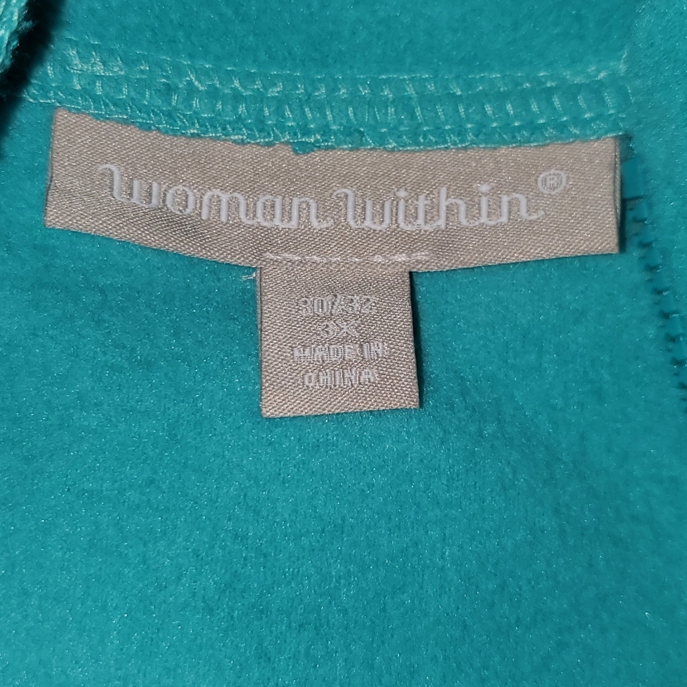Woman Within brand size 3X, (30-32), teal blue, 1/4 zip pullover jacket. - Picture 3 of 3
